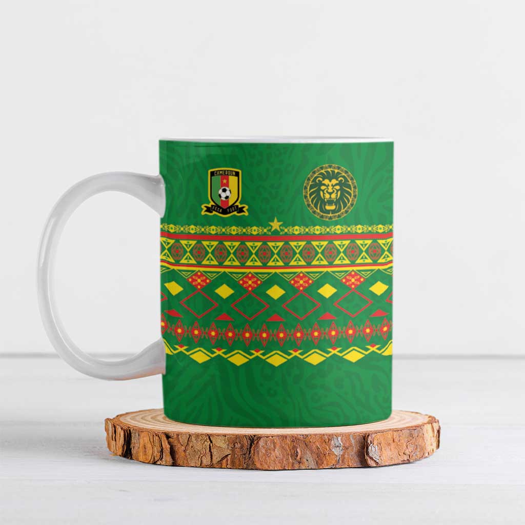 Custom Cameroon Football Ceramic Mug Tribal Motifs Green Color - Wonder Print Shop