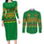 Custom Cameroon Football Couples Matching Long Sleeve Bodycon Dress and Long Sleeve Button Shirt Tribal Motifs Green Color - Wonder Print Shop