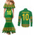 Custom Cameroon Football Couples Matching Mermaid Dress and Long Sleeve Button Shirt Tribal Motifs Green Color - Wonder Print Shop