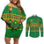 Custom Cameroon Football Couples Matching Off Shoulder Short Dress and Long Sleeve Button Shirt Tribal Motifs Green Color - Wonder Print Shop