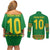 Custom Cameroon Football Couples Matching Off Shoulder Short Dress and Long Sleeve Button Shirt Tribal Motifs Green Color - Wonder Print Shop