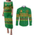 Custom Cameroon Football Couples Matching Puletasi and Long Sleeve Button Shirt Tribal Motifs Green Color - Wonder Print Shop