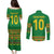 Custom Cameroon Football Couples Matching Puletasi and Long Sleeve Button Shirt Tribal Motifs Green Color - Wonder Print Shop