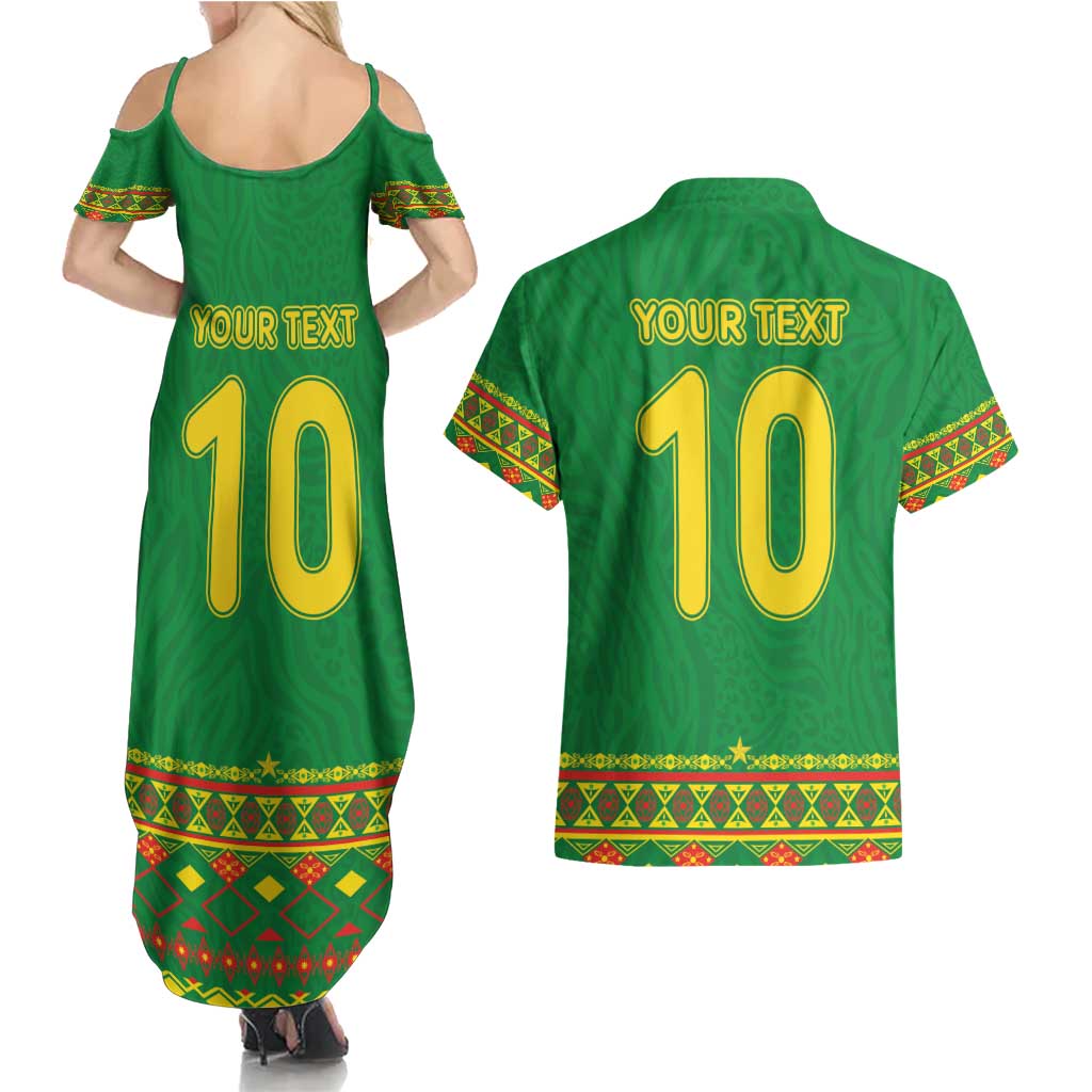 Custom Cameroon Football Couples Matching Summer Maxi Dress and Hawaiian Shirt Tribal Motifs Green Color - Wonder Print Shop