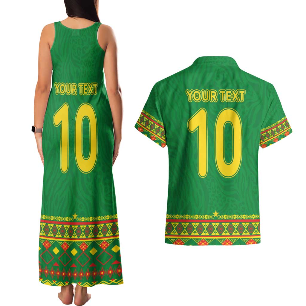 Custom Cameroon Football Couples Matching Tank Maxi Dress and Hawaiian Shirt Tribal Motifs Green Color - Wonder Print Shop