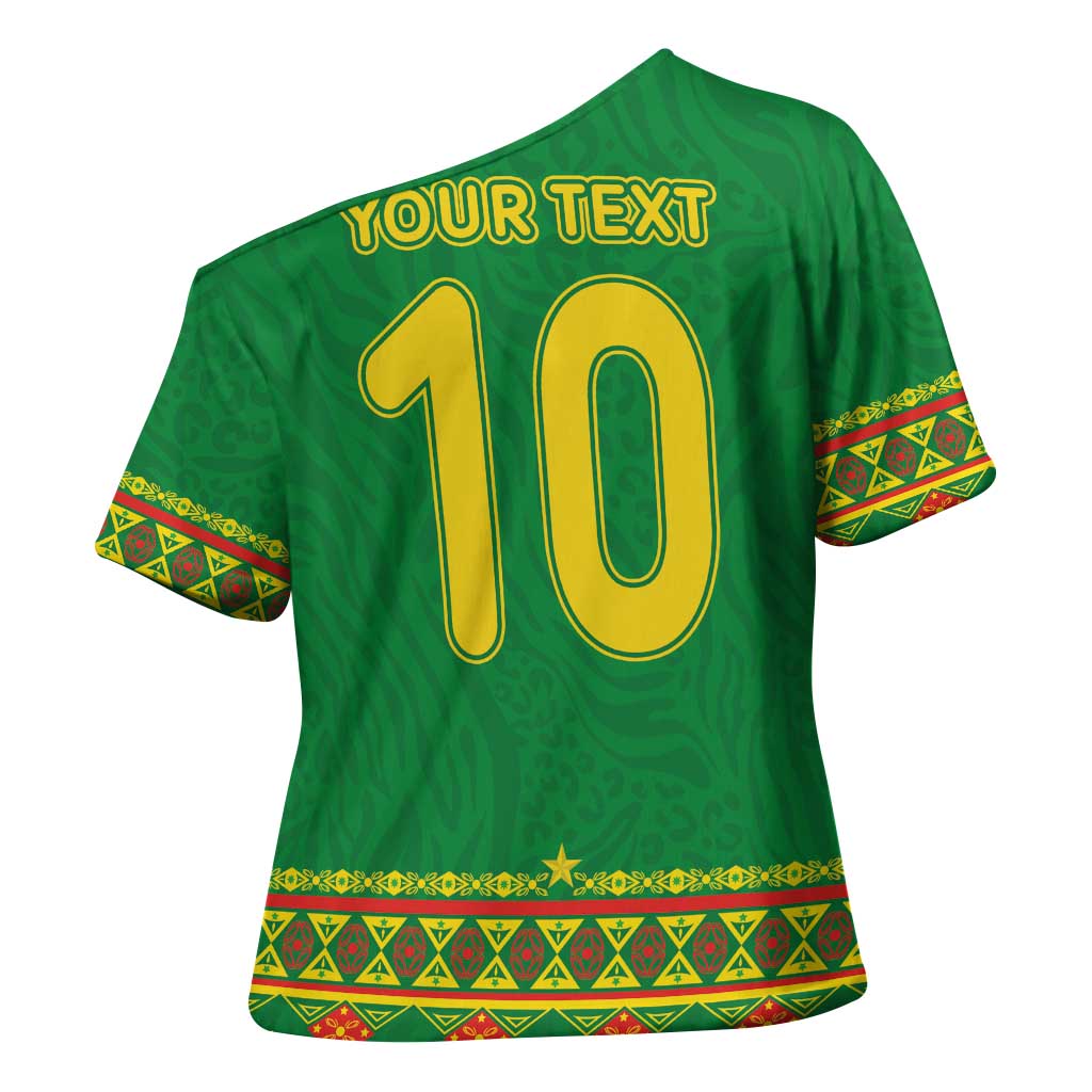 Custom Cameroon Football Cross Shoulder Shirt Tribal Motifs Green Color - Wonder Print Shop