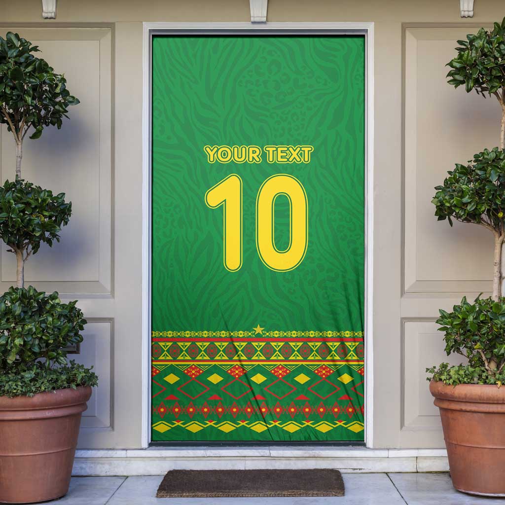 Custom Cameroon Football Door Cover Tribal Motifs Green Color - Wonder Print Shop