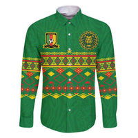 Custom Cameroon Football Family Matching Off The Shoulder Long Sleeve Dress and Hawaiian Shirt Tribal Motifs Green Color - Wonder Print Shop