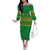 Custom Cameroon Football Family Matching Off The Shoulder Long Sleeve Dress and Hawaiian Shirt Tribal Motifs Green Color - Wonder Print Shop