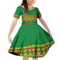 Custom Cameroon Football Family Matching Off Shoulder Short Dress and Hawaiian Shirt Tribal Motifs Green Color - Wonder Print Shop