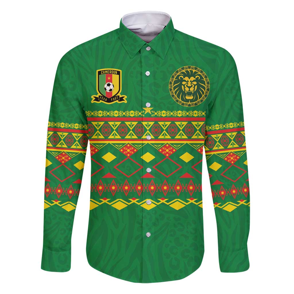Custom Cameroon Football Family Matching Off Shoulder Short Dress and Hawaiian Shirt Tribal Motifs Green Color - Wonder Print Shop