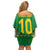Custom Cameroon Football Family Matching Off Shoulder Short Dress and Hawaiian Shirt Tribal Motifs Green Color - Wonder Print Shop