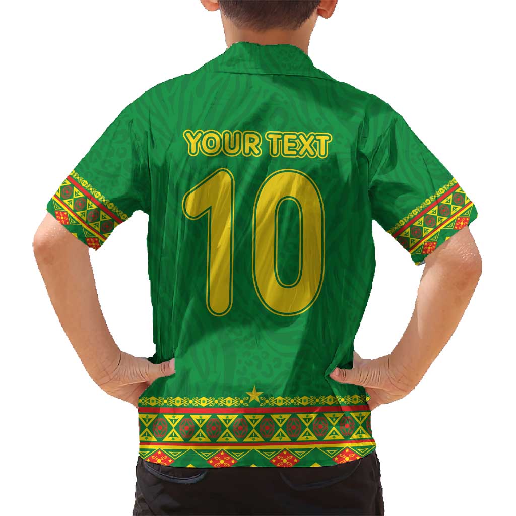 Custom Cameroon Football Family Matching Puletasi and Hawaiian Shirt Tribal Motifs Green Color - Wonder Print Shop