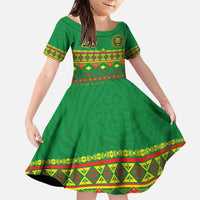 Custom Cameroon Football Family Matching Puletasi and Hawaiian Shirt Tribal Motifs Green Color - Wonder Print Shop