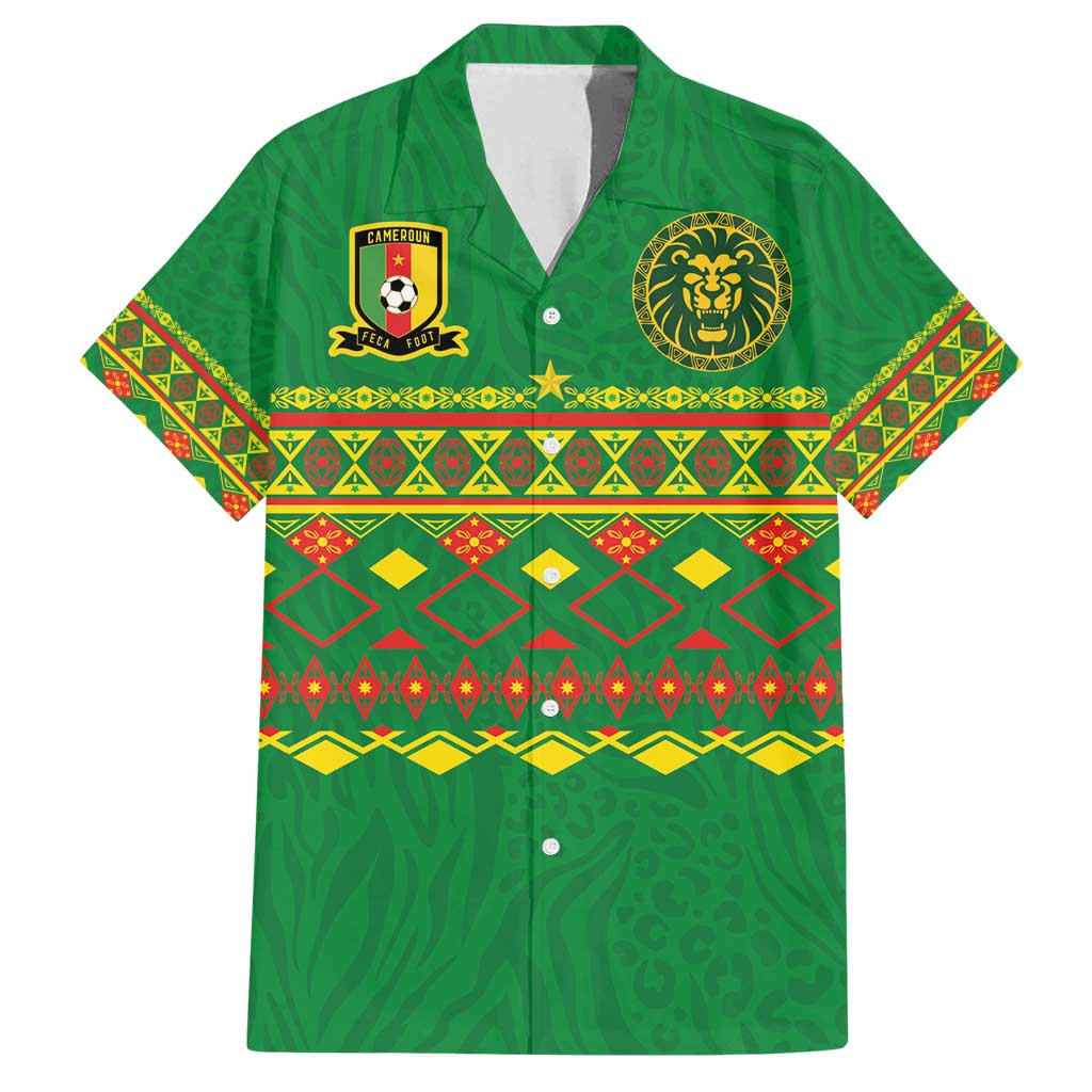 Custom Cameroon Football Family Matching Puletasi and Hawaiian Shirt Tribal Motifs Green Color - Wonder Print Shop