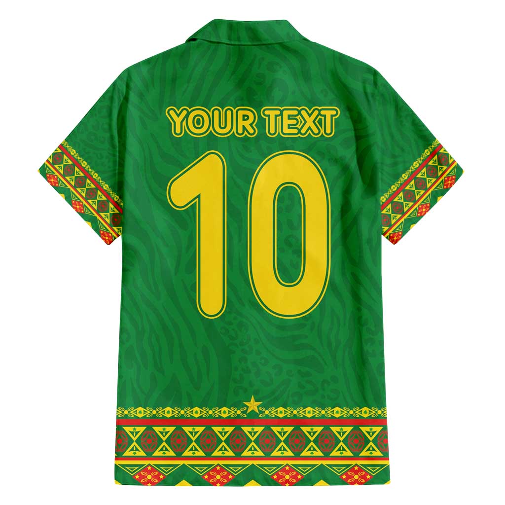 Custom Cameroon Football Family Matching Puletasi and Hawaiian Shirt Tribal Motifs Green Color - Wonder Print Shop