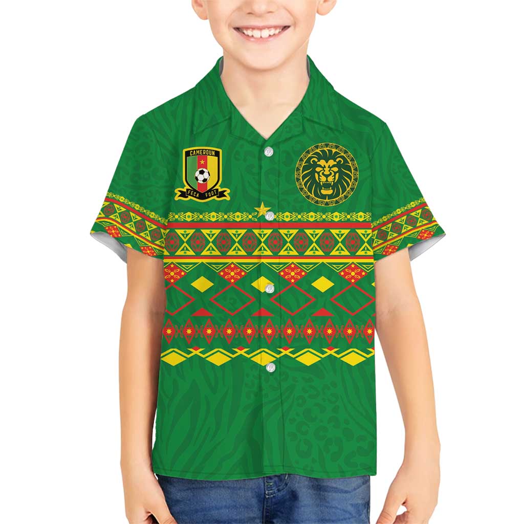 Custom Cameroon Football Family Matching Puletasi and Hawaiian Shirt Tribal Motifs Green Color - Wonder Print Shop
