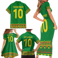 Custom Cameroon Football Family Matching Short Sleeve Bodycon Dress and Hawaiian Shirt Tribal Motifs Green Color - Wonder Print Shop