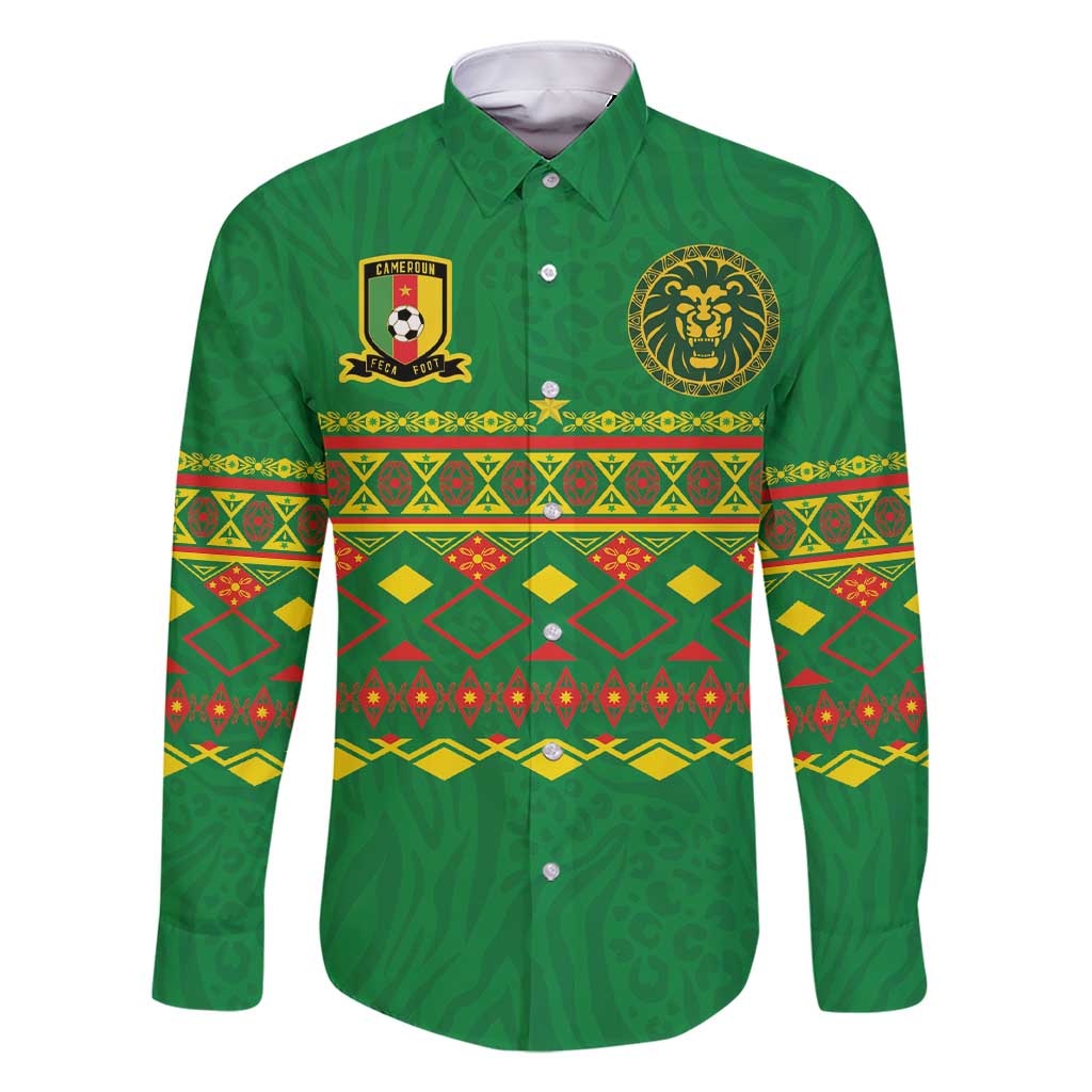 Custom Cameroon Football Family Matching Short Sleeve Bodycon Dress and Hawaiian Shirt Tribal Motifs Green Color - Wonder Print Shop