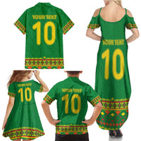 Custom Cameroon Football Family Matching Summer Maxi Dress and Hawaiian Shirt Tribal Motifs Green Color - Wonder Print Shop