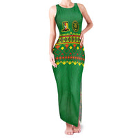 Custom Cameroon Football Family Matching Tank Maxi Dress and Hawaiian Shirt Tribal Motifs Green Color - Wonder Print Shop