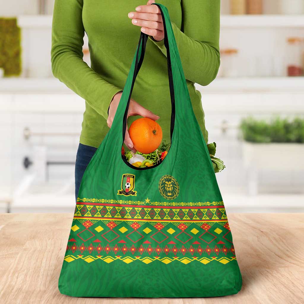 Cameroon Football Grocery Bag Tribal Motifs Green Color - Wonder Print Shop