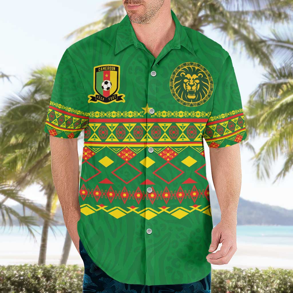 Custom Cameroon Football Hawaiian Shirt Tribal Motifs Green Color - Wonder Print Shop