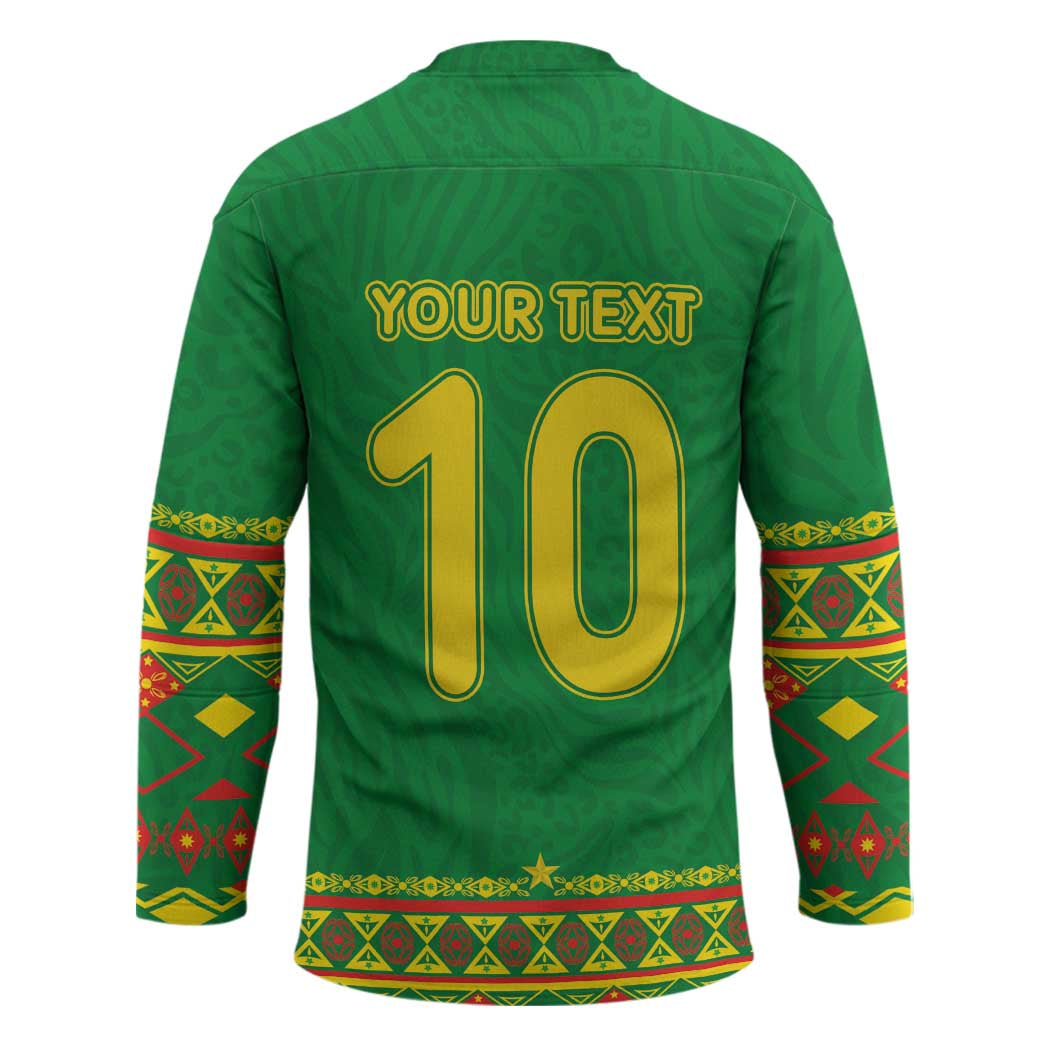 Custom Cameroon Football Hockey Jersey Tribal Motifs Green Color - Wonder Print Shop