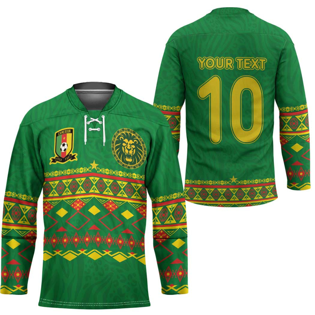 Custom Cameroon Football Hockey Jersey Tribal Motifs Green Color - Wonder Print Shop