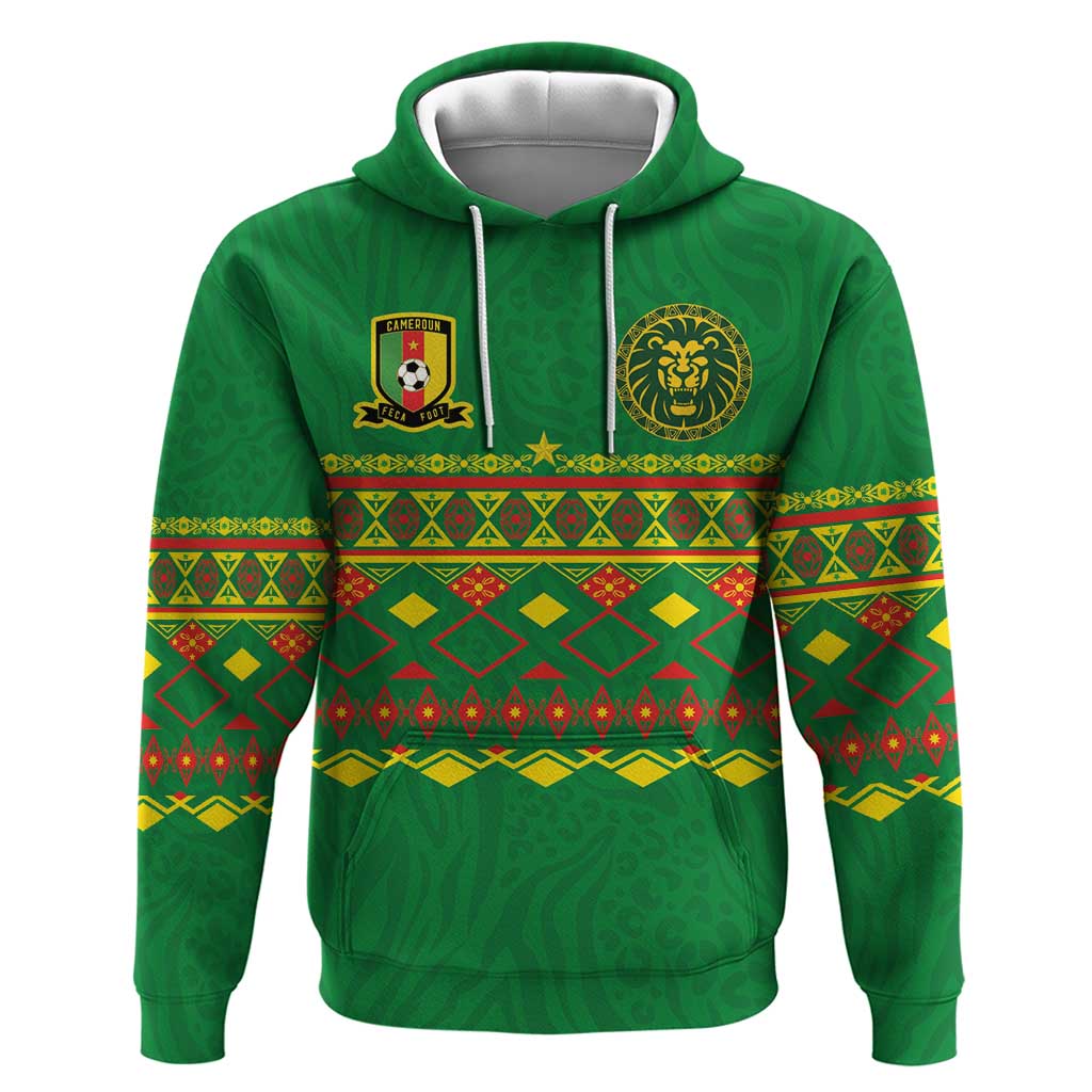 Custom Cameroon Football Hoodie Tribal Motifs Green Color - Wonder Print Shop