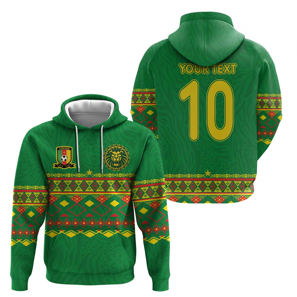 Custom Cameroon Football Hoodie Tribal Motifs Green Color - Wonder Print Shop