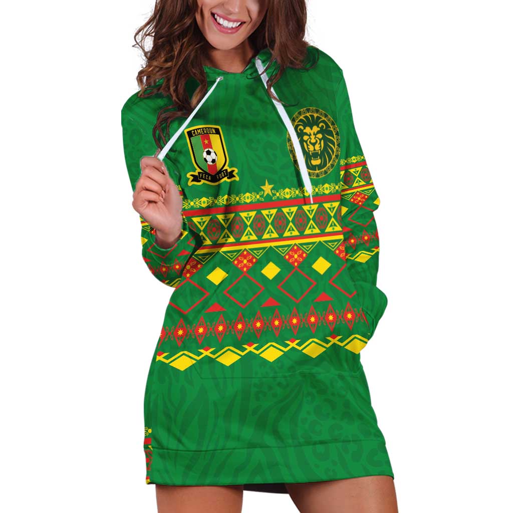 Custom Cameroon Football Hoodie Dress Tribal Motifs Green Color - Wonder Print Shop