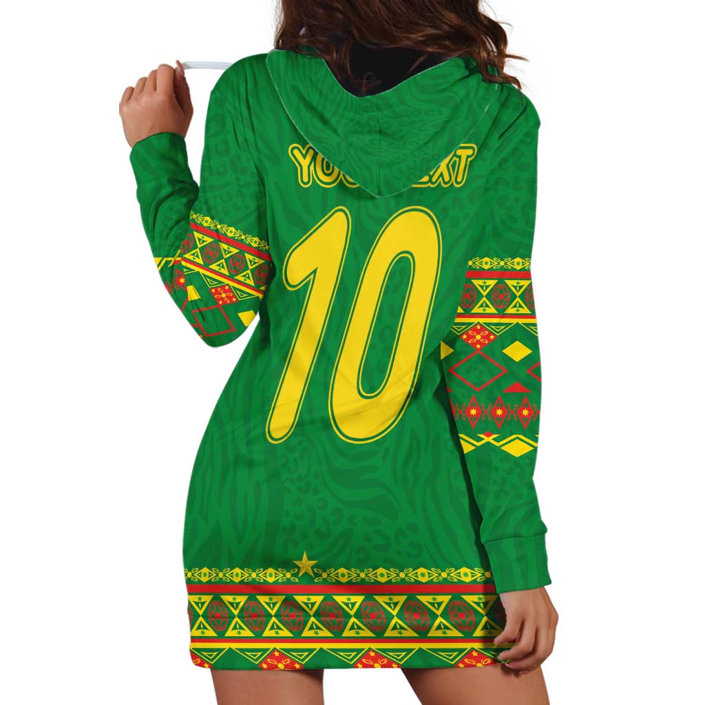 Custom Cameroon Football Hoodie Dress Tribal Motifs Green Color - Wonder Print Shop