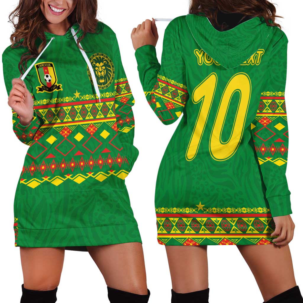 Custom Cameroon Football Hoodie Dress Tribal Motifs Green Color - Wonder Print Shop
