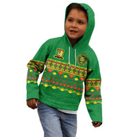 Custom Cameroon Football Kid Hoodie Tribal Motifs Green Color - Wonder Print Shop
