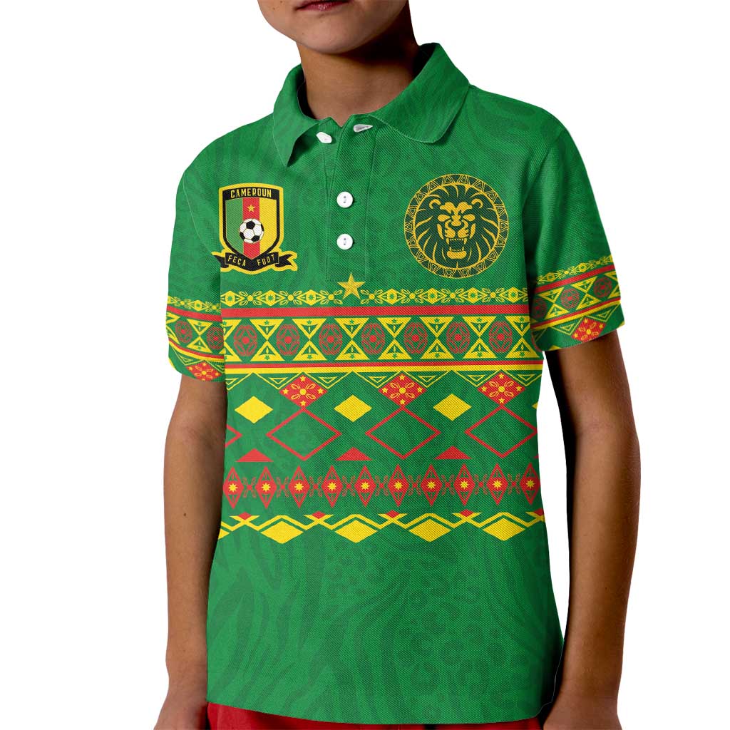Custom Cameroon Football Kid Polo Shirt Tribal Motifs Green Color - Wonder Print Shop