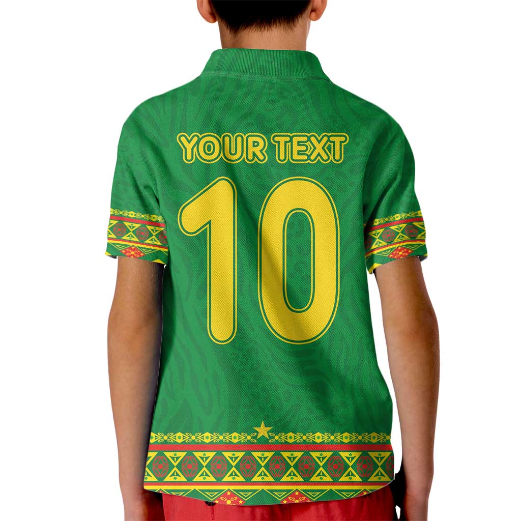 Custom Cameroon Football Kid Polo Shirt Tribal Motifs Green Color - Wonder Print Shop