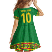 Custom Cameroon Football Kid Short Sleeve Dress Tribal Motifs Green Color - Wonder Print Shop