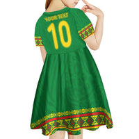 Custom Cameroon Football Kid Short Sleeve Dress Tribal Motifs Green Color - Wonder Print Shop