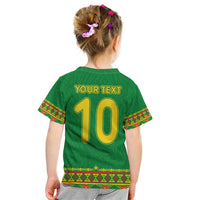 Custom Cameroon Football Kid T Shirt Tribal Motifs Green Color - Wonder Print Shop
