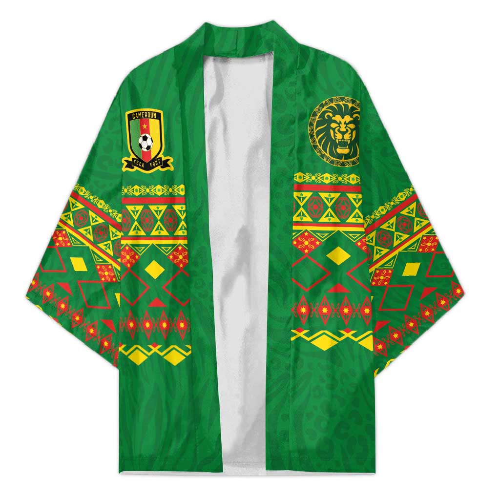 Custom Cameroon Football Kimono Tribal Motifs Green Color - Wonder Print Shop