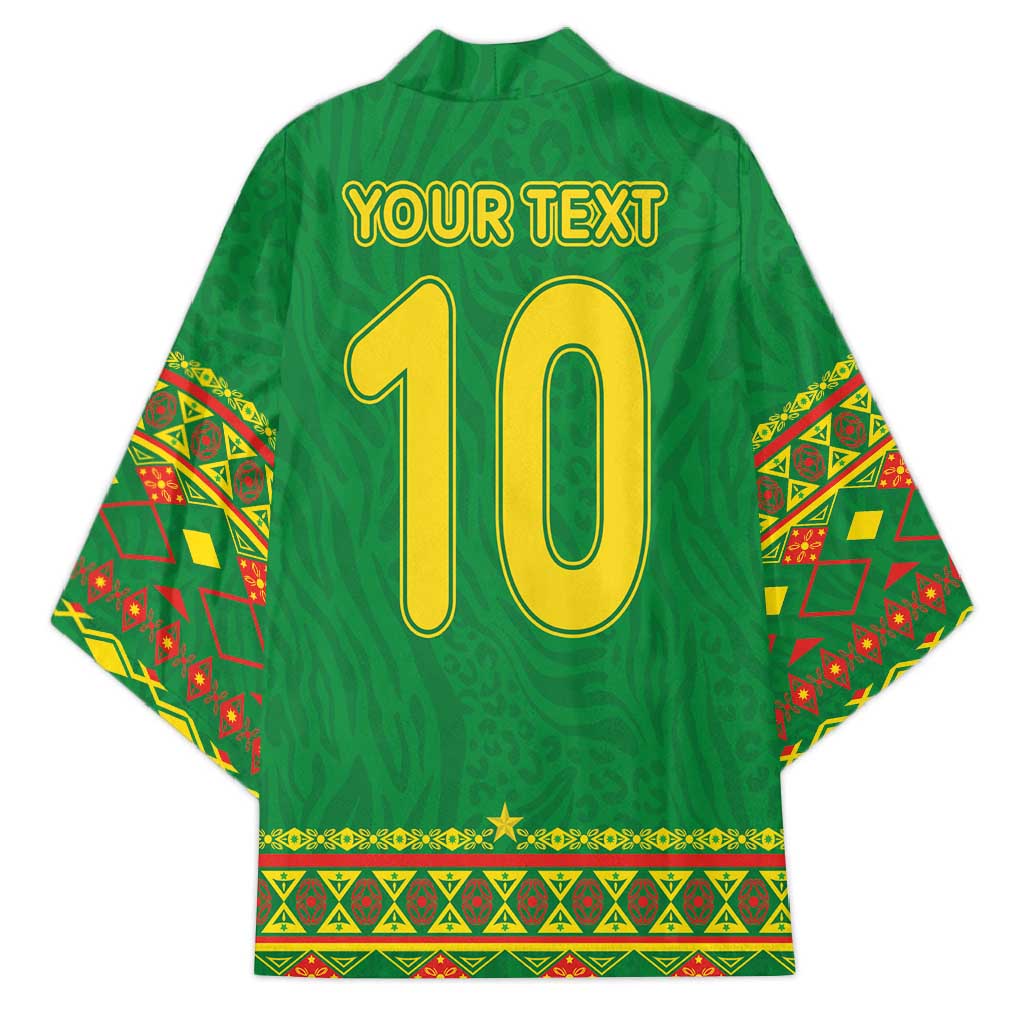 Custom Cameroon Football Kimono Tribal Motifs Green Color - Wonder Print Shop