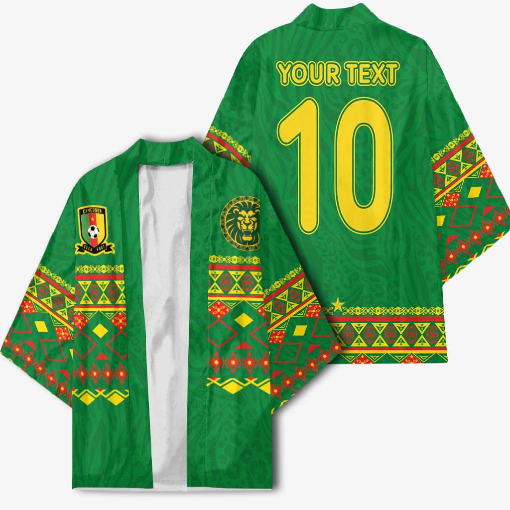 Custom Cameroon Football Kimono Tribal Motifs Green Color - Wonder Print Shop
