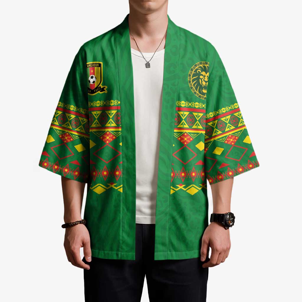 Custom Cameroon Football Kimono Tribal Motifs Green Color - Wonder Print Shop