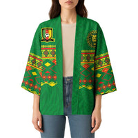 Custom Cameroon Football Kimono Tribal Motifs Green Color - Wonder Print Shop