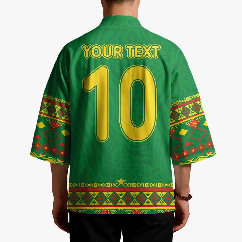 Custom Cameroon Football Kimono Tribal Motifs Green Color - Wonder Print Shop