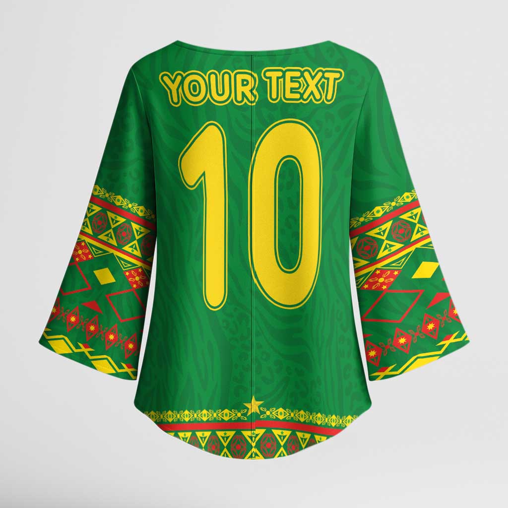 Custom Cameroon Football Kimono Sleeve Blouse Tribal Motifs Green Color - Wonder Print Shop