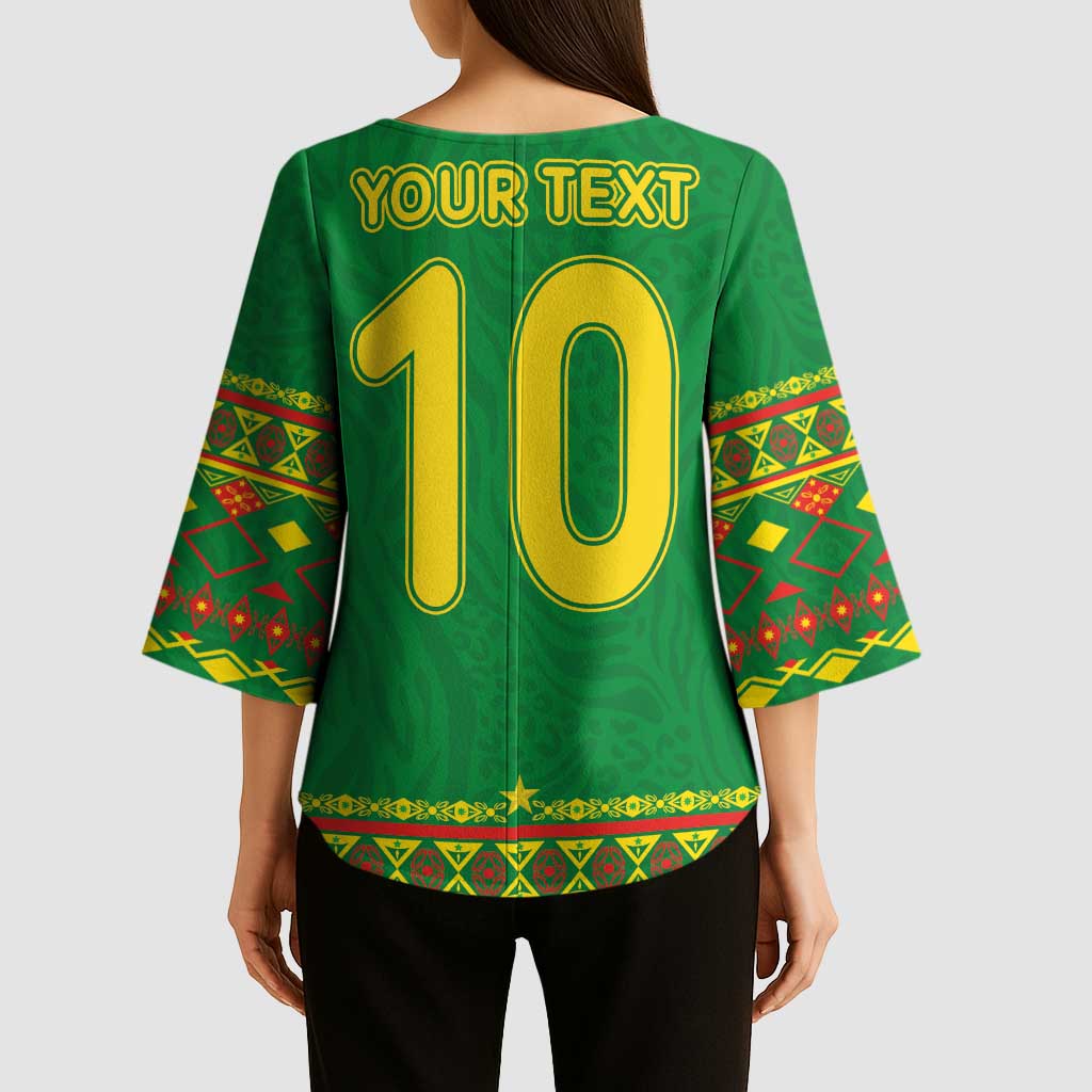 Custom Cameroon Football Kimono Sleeve Blouse Tribal Motifs Green Color - Wonder Print Shop