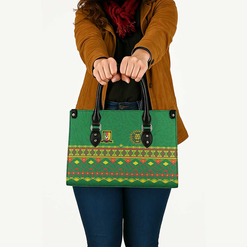 Cameroon Football Leather Bag Tribal Motifs Green Color - Wonder Print Shop