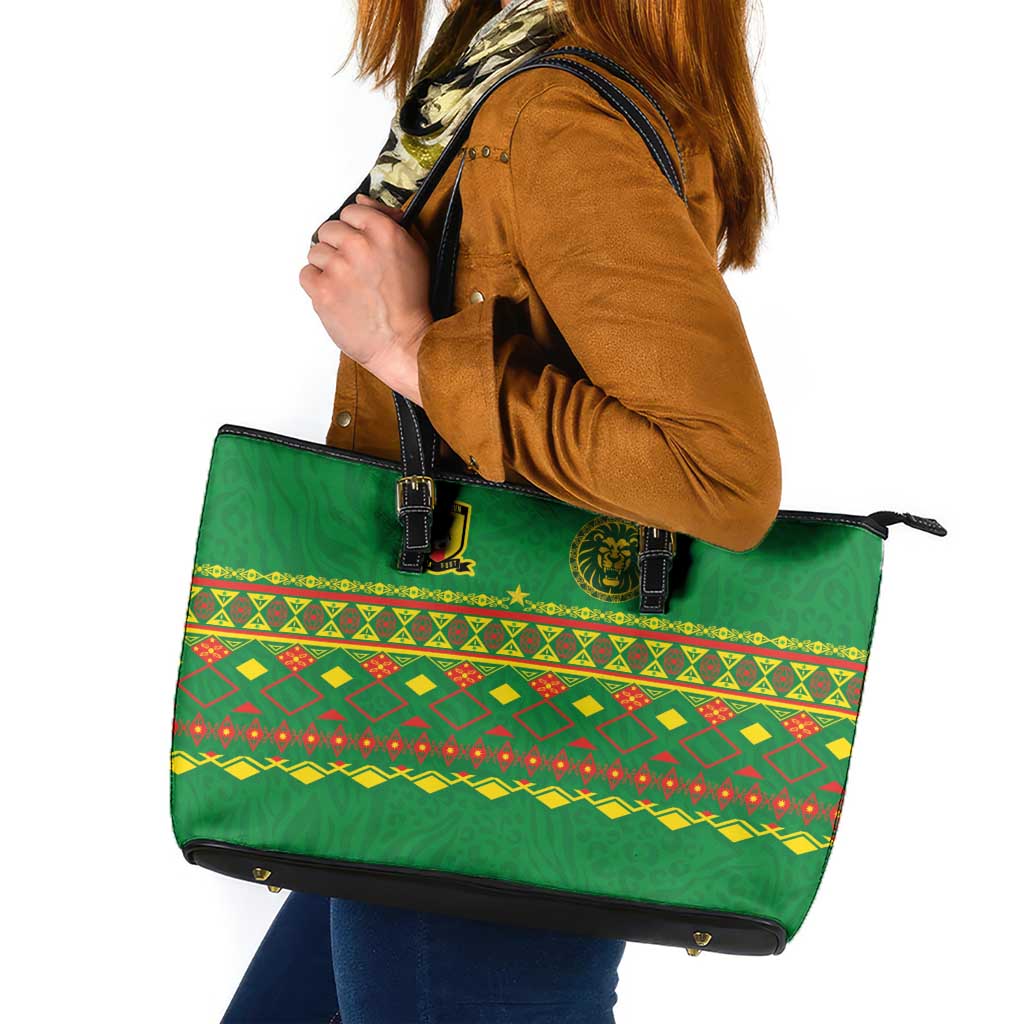 Cameroon Football Leather Tote Bag Tribal Motifs Green Color - Wonder Print Shop